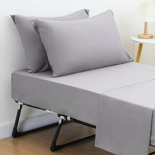 JQCOVEI Cot Sheets 31" x 75", Cot Sheet Set 4 Piece for Narrow Twin/RVs Bunk/Camper Bunk/Guest Beds/Army Cots/Trifold Mattress/Travel Size Mattress, Shrinkage & Stain Resistant Cot Sheets Set, Gray JQCOVEI