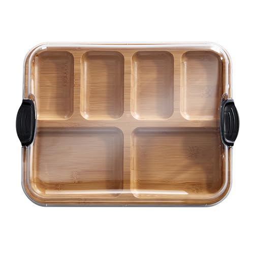 FARBERWARE Build-a-Board Cutting Board with Compartments and Clear Locking Lid for Charcuterie, Snacks, and More-Make it. Take it. Enjoy it, 11x14 Inch, Bamboo Farberware