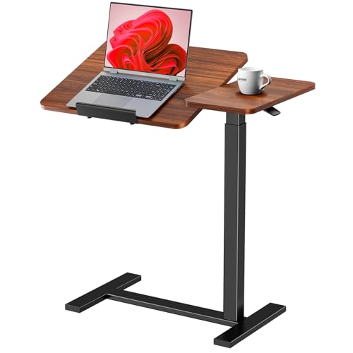 NEWBULIG Overbed Bedside Table Adjustable with Wheels, Small Rolling Standing Desk Portable Laptop PC Desks Side Computer Tray Stand Up with Tilting Top & Gas Lift for Home Office and Bedroom Brown NEWBULIG