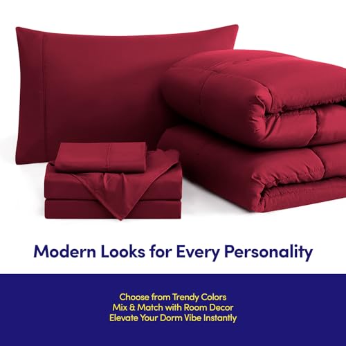 Dorm Room Essentials College Bedding Comforter Set 5 Piece Twin Size Bed in a Bag for College Students Boys and Girls, Twin, Red Sweet Home Collection