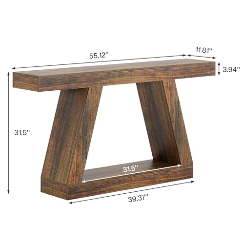 Tribesigns Farmhouse Console Table, 55-Inch Rustic Sofa Table with Storage, Industrial Wooden Entryway Table for Hallway, Living Room, Dark Brown Tribesigns