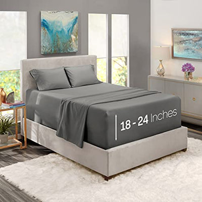 Nestl King Size Sheet Set, 4 Piece Extra Deep Pocket (18-24 inches), Microfiber, Hotel Luxury, Soft, Breathable, Wrinkle-Free, Easy to Care, Grey