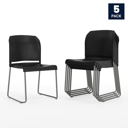 Flash Furniture Hercules Series Contoured Stacking Chairs for Waiting Rooms and Offices, Ergonomic Lobby Chairs with Curved Back, Set of 5, Black Flash Furniture