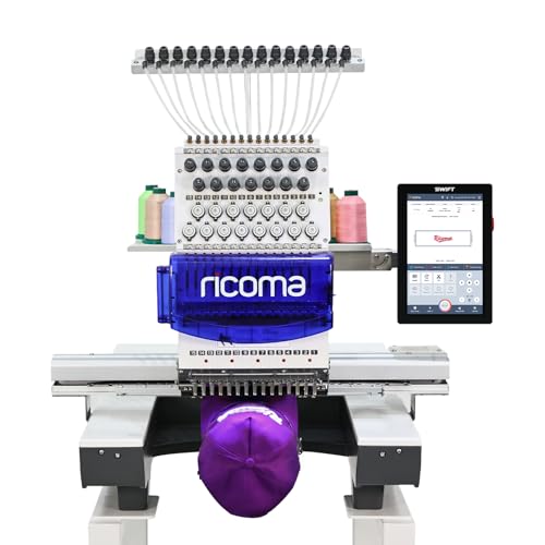 Ricoma Swift 1501 15-Needle Commercial Embroidery Machine, 20.5"x13.8" Large Embroidery Area, 1200SPM Max Speed, 10.1" Touchscreen, Wi-Fi/USB, 3D Cap & Flat Clothing Embroidery for Business