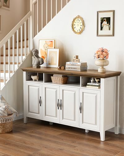 Amada Buffet Cabinet with Storage, 55" Large Sideboard Storage Cabinet with Adjustable Shelves, 4 Doors, Modern Farmhouse Coffee Bar Cabinet AMADA HOMEFURNISHING