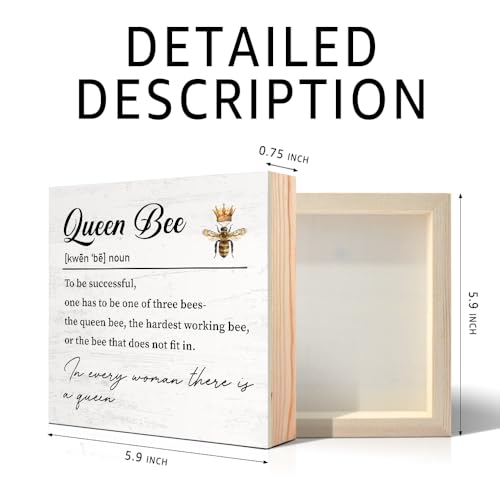 PUVOXHO Queen Bee Wooden Sign Desk Decor, Funny Bee Queen Crown Wood Block Sign Desk Décor for Home Office Farmhouse Bedroom, Bee Thank You Gifts for Woman Boss Lady Mentor Leader Bee Lovers PUVOXHO