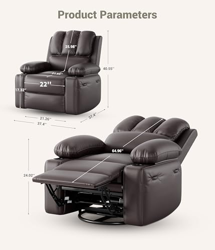 Oversized Recliner Chairs with Massage and Heat, Leather Recliner Chair for Adults, Manual Chair with Cup Holder for Living Room, Bedroom and Nursery (Coffee) GarveeHome