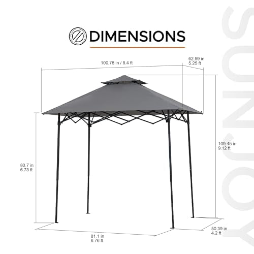 SUNJOY 5 x 8 ft. Grill Gazebo Pop Up Double Tiered Outdoor Gazebo Standing-Height Canopy with Magnetic LED Light, Adjustable Ceiling Height, for BBQ,Picnics, Outdoor Events, Gray Sunjoy