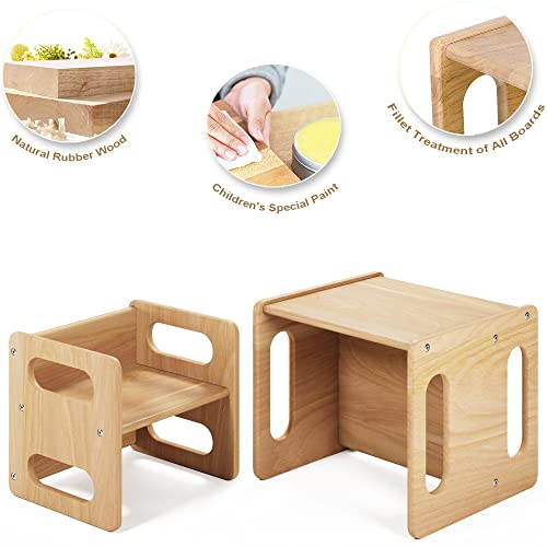 ERUGI Montessori Weaning Table and Chair Set,Real Hardwood, Desk for Toddler Reading,Snack Time,Playroom,Activity Cube,Step Stool,1-3 Year Old Kids Montessori Furniture ERUGI