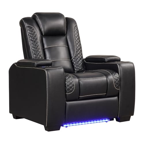 EBELLO Power Home Theater Seating, Electric Gaming Recliner Chair with Adjustable Headrest, Faux Leather Movie Reclining Chairs with Cup Holders LED Lights,USB Port,Hidden Arm Storage, Black