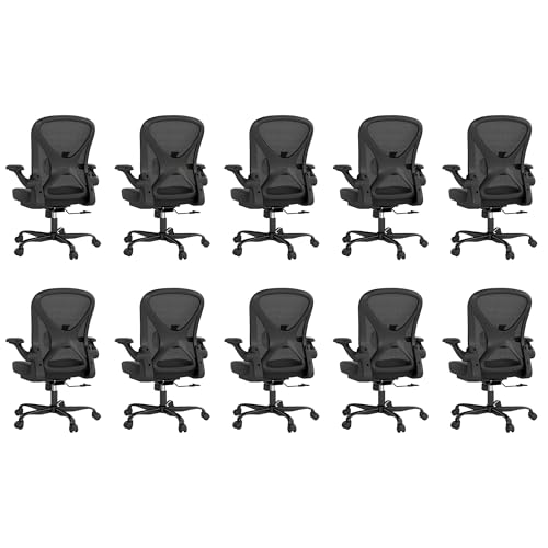 ZZH Ergonomic Office Chair Set of 10 with Adjustable Lumbar Support, Mesh Home Office Desk Chair with Wheels and Flip-up Arms, Black ZZH