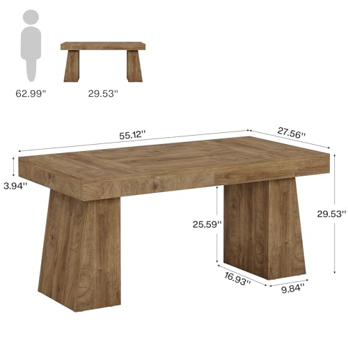 Tribesigns 55" Executive Desk, Wooden Office Desk with Double Pedestal, Modern Simple Computer Writing Table for Home Office, Light Brown Tribesigns