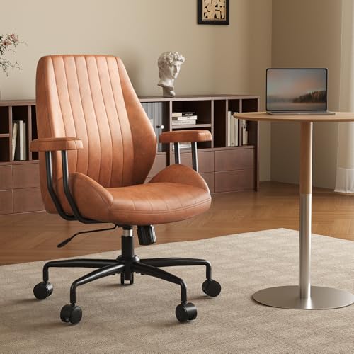Ergonomic Office Chair 330LBS, Reclining Swivel Mid Back Desk Chair with Adjustable Height, Thickened Cushions, Comfy Executive Armchair for Home Office Synorla