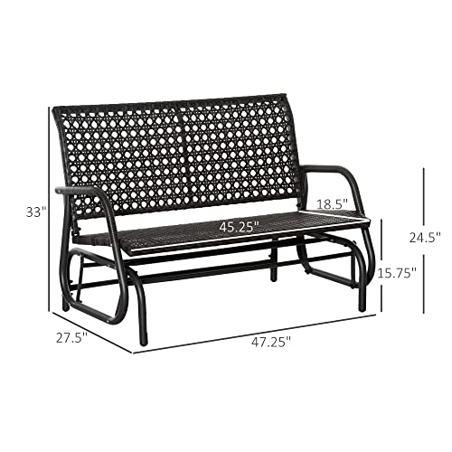 Outsunny Dark Grey 2-Person Outdoor Wicker Glider Bench with Extra Wide Seat Outsunny