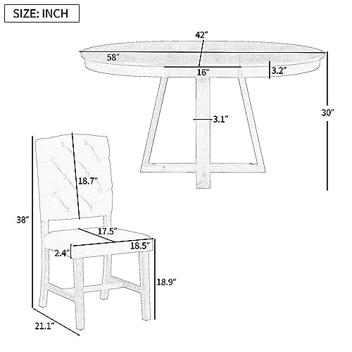 Ball & Cast 5 Piece Dining Table Set with 4 Upholstered Chairs,Living Room Furniture W/ 42" Table,Tabletop Can be Adjusted from Round to Oval in Shape,for Restaurant,Home Bistro,Natural Ball & Cast