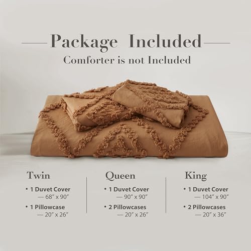 Oli Anderson Tufted Duvet Cover King Size, Soft and Lightweight Duvet Covers Set for All Seasons, 3 Pieces Boho Embroidery Shabby Chic Bedding Set (Pumpkin Brown, King, 104"×90") Oli Anderson