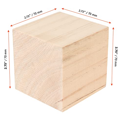 SINJEUN 8 Pack 2.75 Inch Wooden Cubes, Natural Unfinished Wooden Block, Natural Solid Wood Cube Block for Puzzle Making, DIY Projects, Home SINJEUN