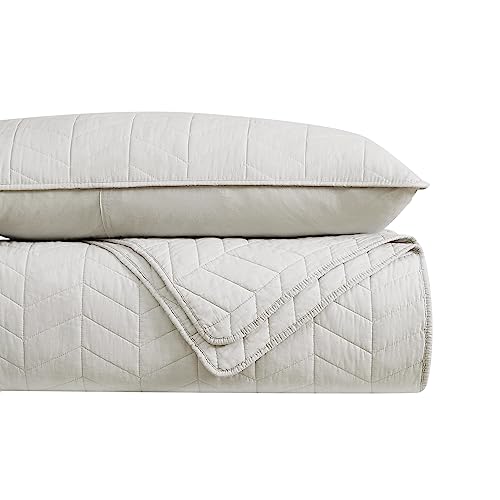 palassio Beige Cotton Quilt Queen Size Bedding Sets with Pillow Shams, White Lightweight Soft Bedspread Coverlet, Tan Cream Quilted Comforter Bed Cover for All Season, 3 Pieces, 90x96 inches palassio