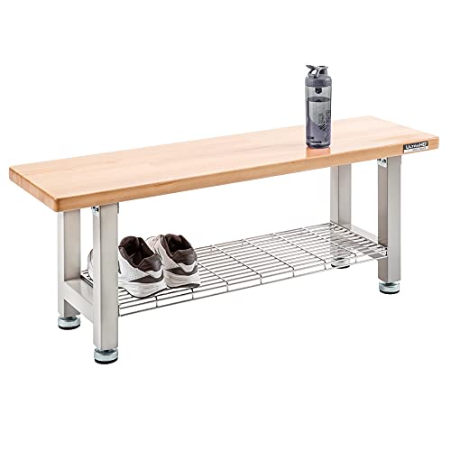 Seville Classics Storage Shelf Wood Bench, Granite Seville Classics