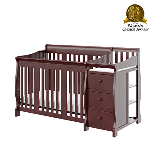 Storkcraft Portofino 5-in-1 Convertible Crib and Changer (Espresso) – Crib and Changing -Table Combo with 3 Drawers, Includes Baby Changing Pad, Converts to Full-Size Bed Storkcraft