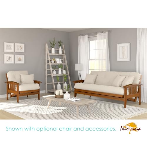 Nirvana Futons Westfield Futon Set - Queen Size, Frame, 8" Mattress, Twill Ivory Cover Nirvana Futons