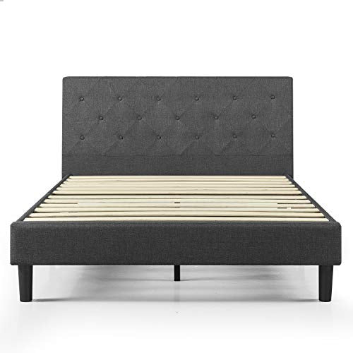 ZINUS Shalini Upholstered Platform Bed Frame, Mattress Foundation, Wood Slat Support, No Box Spring Needed, Easy Assembly, Dark Grey, Queen Zinus