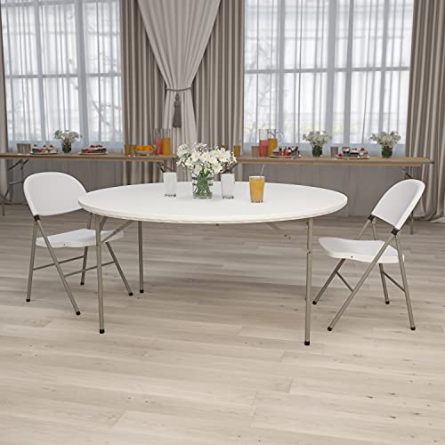 Flash Furniture Kathryn 5-Foot Round Granite White Plastic Folding Table, Commercial Grade Round Table for 8 Guests Flash Furniture