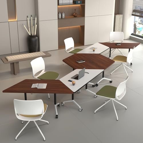 Folding Conference Table,47.2In Modular Conference Room Tables with Wheels,White Meeting Table Flip Top Mobile Training Table,Modern Seminar Boardroom Tables for Office School-T Shaped (6, White) rzoizwko