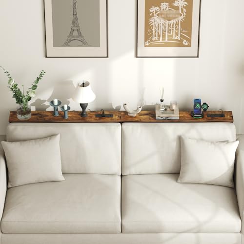 HOOBRO 39.4 Inch Narrow Console Table with Power Outlets, 5.9 Inch Sofa Table with Storage, Skinny Behind Couch Table, for Entryway Hallway, Small Spaces, Rustic Brown and Black BF52UXG01G1 HOOBRO