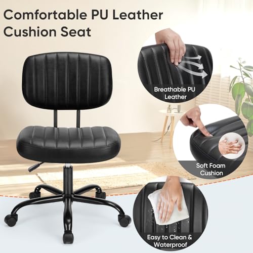 DUMOS Armless Office Desk Chair, Small Height Adjustable Computer Task Chair with Low Back Lumbar Support and 360° Swivel Rolling Wheels for Small Space, Kids and Adults, Dark Black DUMOS