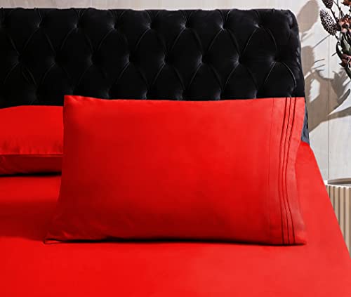 Mocassi Queen Sheet Set - Luxury Hotel 1800 Premier Bedding Sheets & Pillowcases - Ultra Soft Breathable & Cooling Bed Sheets - Deep Pocket - Wrinkle Resistant - 6 Piece Set - Queen, Red Mocassi