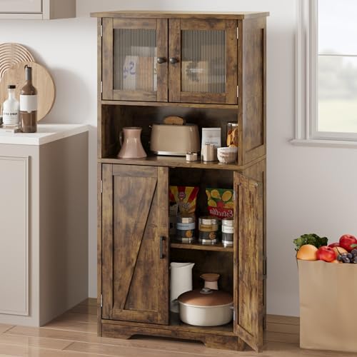 GAOMON Kitchen Pantry Storage Cabinet with Doors and Shelves, 50.4" Freestanding Pantry Cabinets, Wooden Cupboard, Large Floor Cabinet for Bathroom, GAOMON