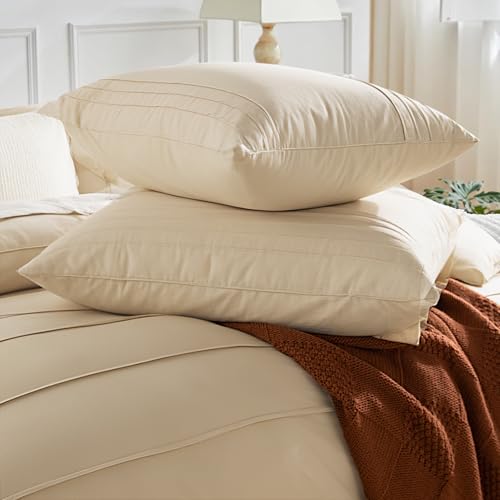 NEXHOME PRO 100% Organic Cotton Duvet Cover Full, Linen Like Pleated Textured Duvet Cover Set Yellow Tan, 3pc Bedding Set with Zipper Closure, Soft, Lightweight and Breathable(80"x90", No Comforter) NEXHOME PRO