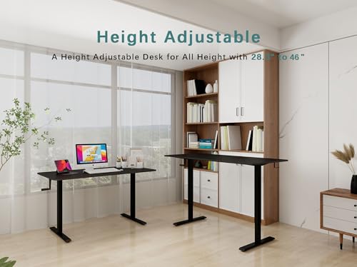 Whole Piece Manual Standing Desk Adjustable Height with Lockable Casters- Hand Crank Stand up Desk with Wheels, Mobile Sit to Stand Workstation with Handle iWkstation