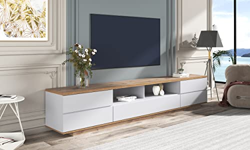 Merax Wood TV Stand Entertainment Center with Storage Cabinets & Open Shelves, Modern TV Console Table for TVs Up to 80” for Living Room Bedroom (White) Merax