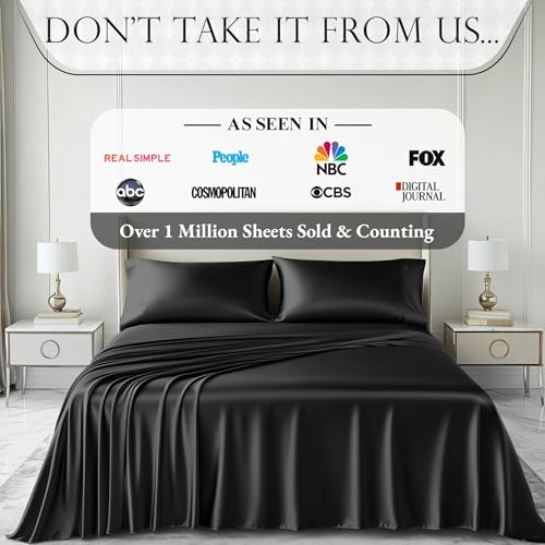 DECOLURE Satin Bed Sheets - 6 Piece Luxury Silky King Size Bedding Set - Softer Than Silk, Wrinkle-Free with 15” Deep Pocket Fitted Sheet, Perfect for Hair & Skin, Gifts for Women (Stone Grey) DECOLURE