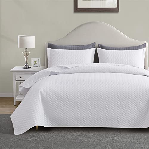 Maple&Stone Quilt Set Twin/Twin XL, Lightweight White Bedspread Ultrasonic Chevron Pattern Light Coverlet for All Season Comforter Bedding Decor - 2 Piece Twin Extra Long Bed Cover Sets Maple&Stone