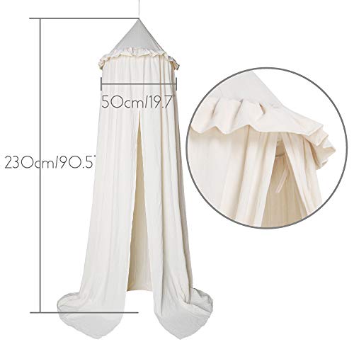 IBIZA VIBE MAMERIA Kids Bed Canopy with Frills Cotton Hanging Tent Curtain Net for Reading Nook Hideaway Bedding Play Room Decor (Beige)