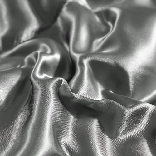 Holawakaka Luxurious Solid Satin Silk Like Comforter Set Ultra Soft Silky Quilt Breathable Bedding Bed-in-A-Bag Queen Size (Grey) Holawakaka