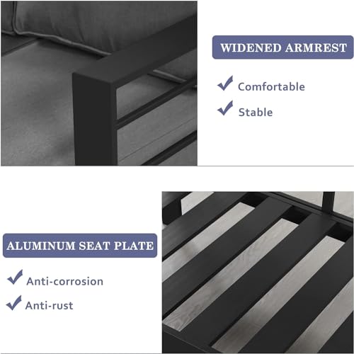 Wisteria Lane 2 Pieces Patio Furniture Aluminum Armchair, All-Weather Outdoor Single Sofa, Grey Metal Chair with Dark Grey Cushions Wisteria Lane