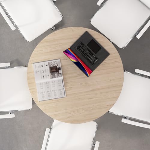 Bush Business Furniture 42-inch Round Conference Table with Metal Base, Circular Meeting Room Desk for 4 Users, Natural Elm Bush Furniture
