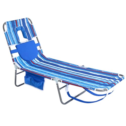 SUNNYFEEL Beach Lounge Chair, Backpack Reclining Beach Chairs Lay Flat, Sun Face Down Tanning Chair, Folding Camping Chairs Portable Camp Cot with Backpack Straps for Outdoor/Picnic/Lawn