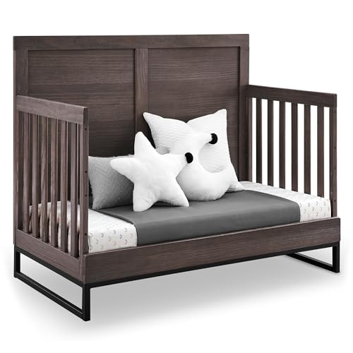 Simmons Kids Foundry 6-in-1 Convertible Baby Crib, Rustic Grey with Matte Black Delta Children