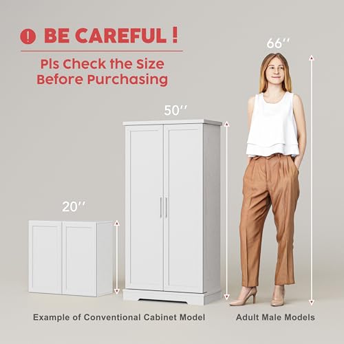 Furnaza LED Kitchen Pantry Storage Cabinets - 50 Inch Food Cabinets Buffet Cupboards with 2 Doors and Shelves Adjustable for Small Space in Dinning Room, Living Room, in Grey Furnaza