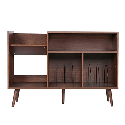 RARZOE Large Record Player Stand, Mid Century Concord Turntable Stand Table Holds Up to 350 Albums, Vinyl Record Storage Cabinet with Wood Legs for Living Room Bedroom Office, Walnut Brown RARZOE