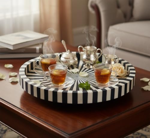 HANDMADE ENTARO Serving Tray 18" Decorative Bone Inlay Mosaic Wooden Trays for Coffee Table Living Room Dining Table and Home Décor(18x18x2.5, Black and White) HANDMADE ENTARO
