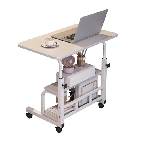 FinerFurnis Adjustable Height Mobile Standing Desk with Wheels – Rolling Computer Desk – Storage Shelves – Compact Laptop Table – Home Office & Study FinerFurnis