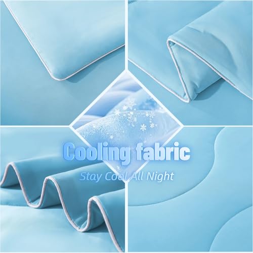 ELNIDO QUEEN Cooling Comforter for Hot Sleepers, Summer Cooling Blanket Twin Size for Night Sweats, Q-Max 0.45 Breathable All-Season Lightweight Blanket, (68x90 inch,Blue ELNIDO QUEEN