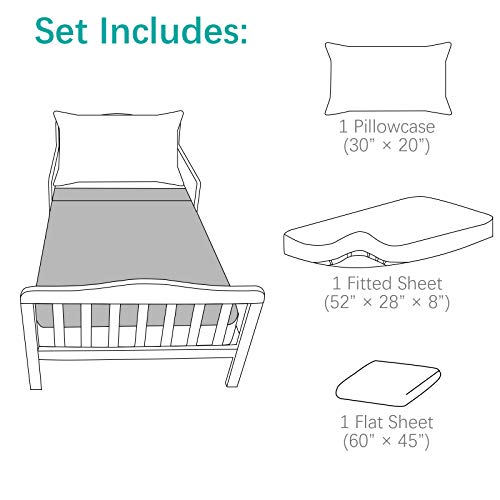 Biloban 3-Piece Toddler Sheet Set Microfiber, Toddler Bedding Set Includes Crib Mattress Sheet, Flat Sheet and Envelope Pillowcase, Silky Soft, Breathable and Lightweight, Grey Biloban
