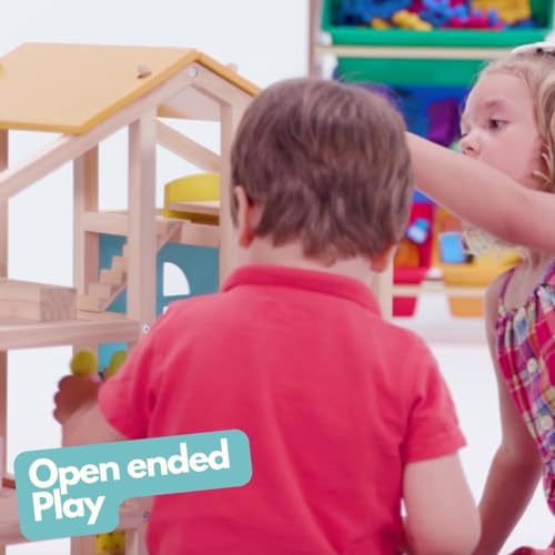 PIDOKO KIDS Skylar Wooden Dollhouse - Includes 20 Pcs Furniture Accessories, 5 Family Dolls and a Pet Dog - Wood Doll House for 3 4-5 Year Old Girls Pidoko Kids